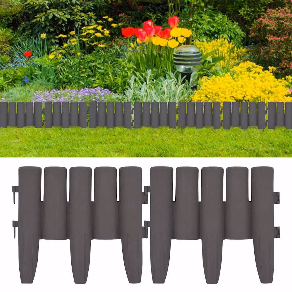 Set di 36 bordure per prato vidaXL in plastica grigia, lunghezza totale 10 m