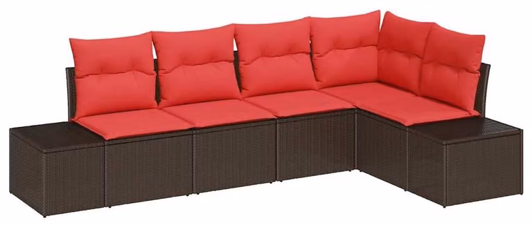 Set Divano da Giardino con cuscino 5 pcs Marrone polyrattan