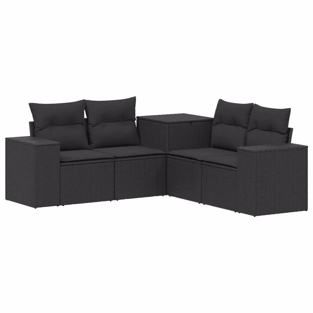 Set di divani da giardino a forma di L vidaXL in rattan sintetico nero con cuscini e pouf – 2