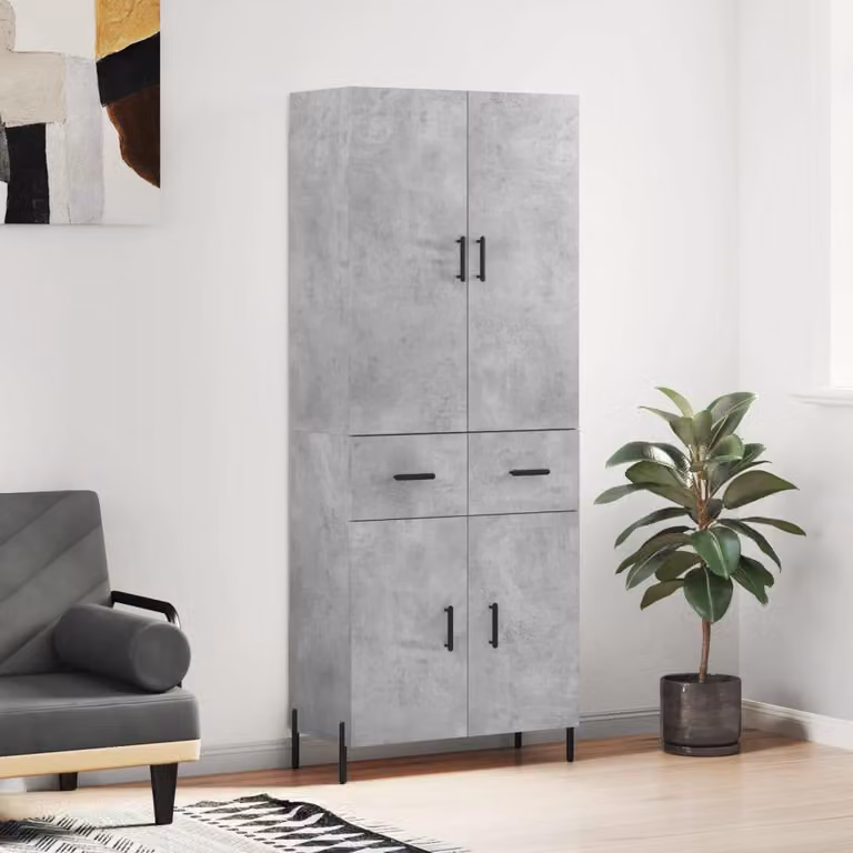 vidaXL Credenza grigio cemento 69,5x34x180 cm materiale a base di legno