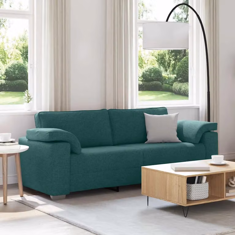 Divano 3-Persone Moderno vidaXL in Tessuto Verde con Cuscini, L: 219 cm, P: 82 cm, H: 77 cm