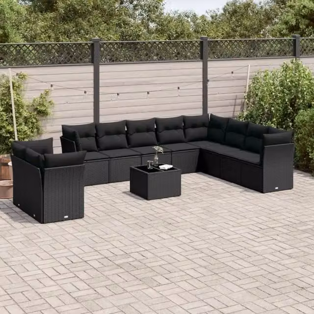 Set Divani da Giardino 11 pz con Cuscini in Polyrattan Nero 3217865