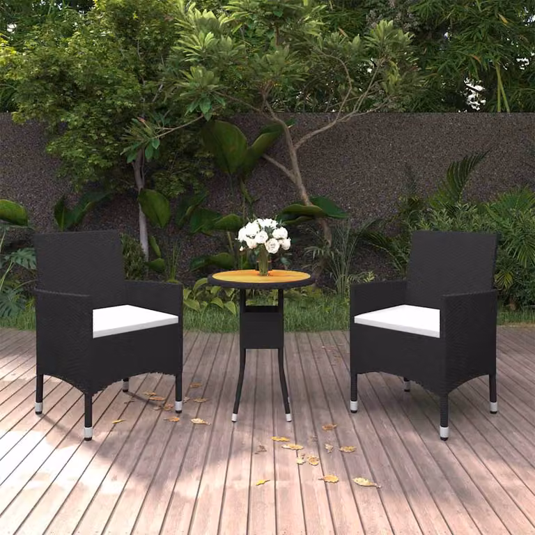 Set da pranzo per giardino e terrazzo vidaXL in 3 pezzi in polyrattan e legno di acacia nero e bianco