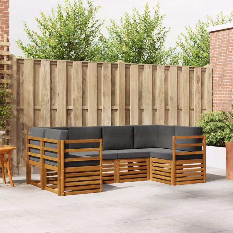 Set di divani da esterno vidaXL a forma di L composto da 6 pezzi in legno di acacia con cuscini beige e antracite