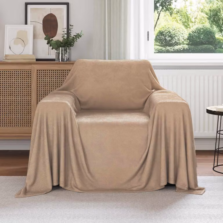 Set di 6 coperte in pile vidaXL color beige, L 210 cm x P 140 cm, morbide e facili da curare