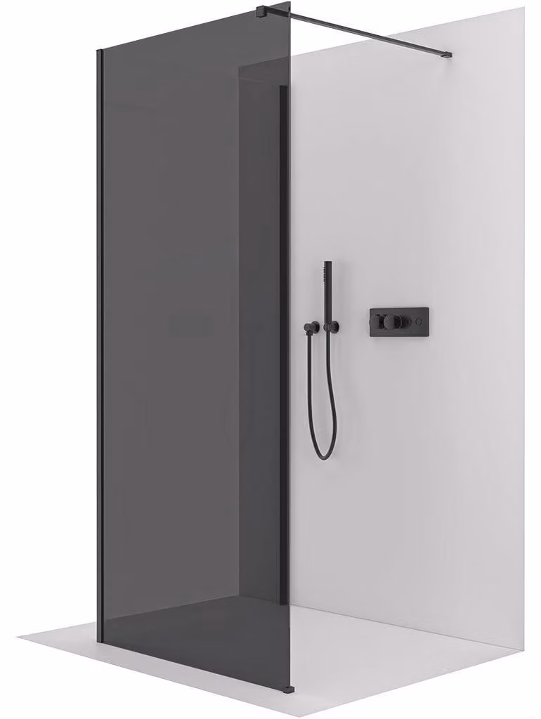 Pannello doccia angolare Walk-in Onyx, modello Cube, destro/sinistro - 8 mm - montante quadrato - nero opaco, vetro grigio antracite - 40x40x200 cm