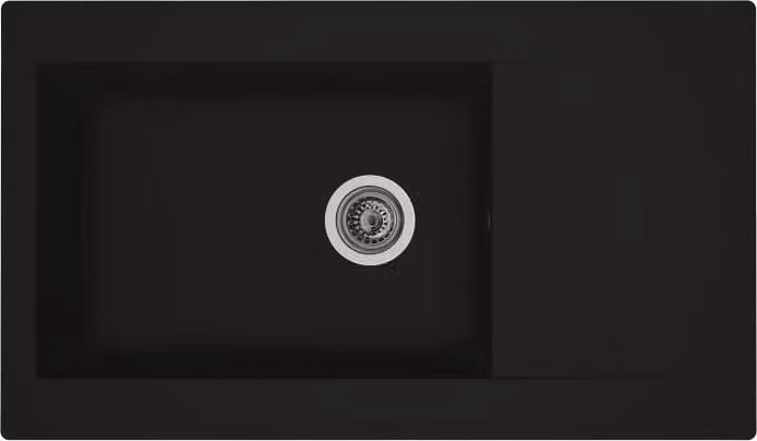 Lavello da incasso, 1 vasca grande + 1 sgocciolatoio, Einna, 86 x 50 cm, nero, resina sintetica