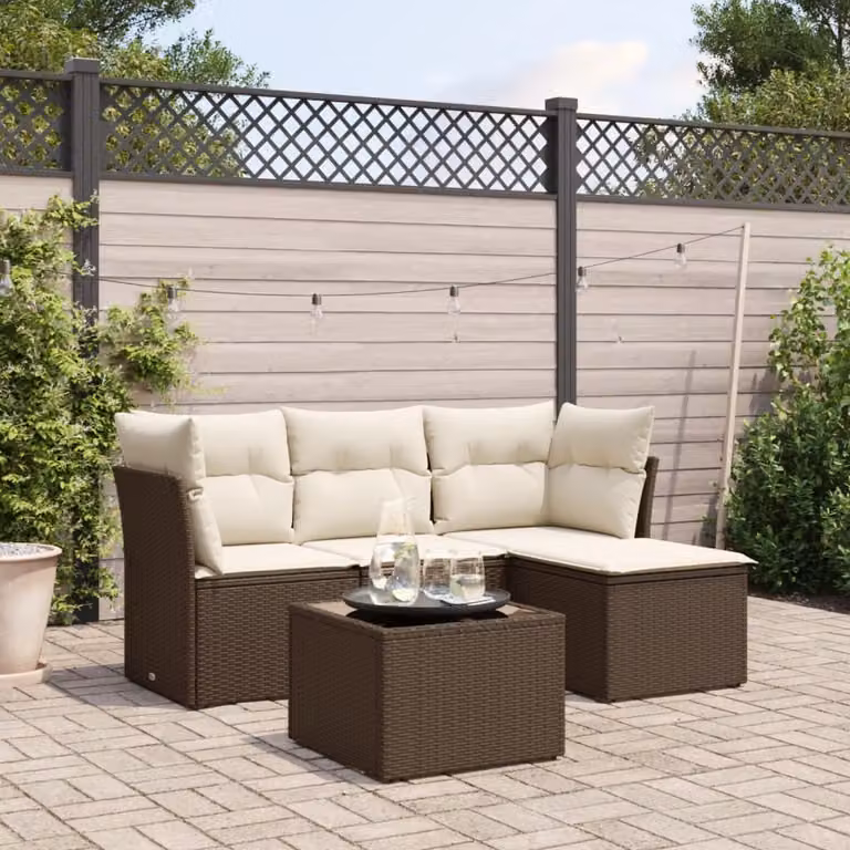 Maison Exclusive - Set Divano da Giardino 5 pz con Cuscini Marrone in Polyrattan
