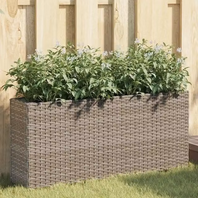 Fioriere da Giardino VIDAXL con 2 Vasi in Polyrattan Grigio L: 90 cm, P: 20 cm, H: 40 cm