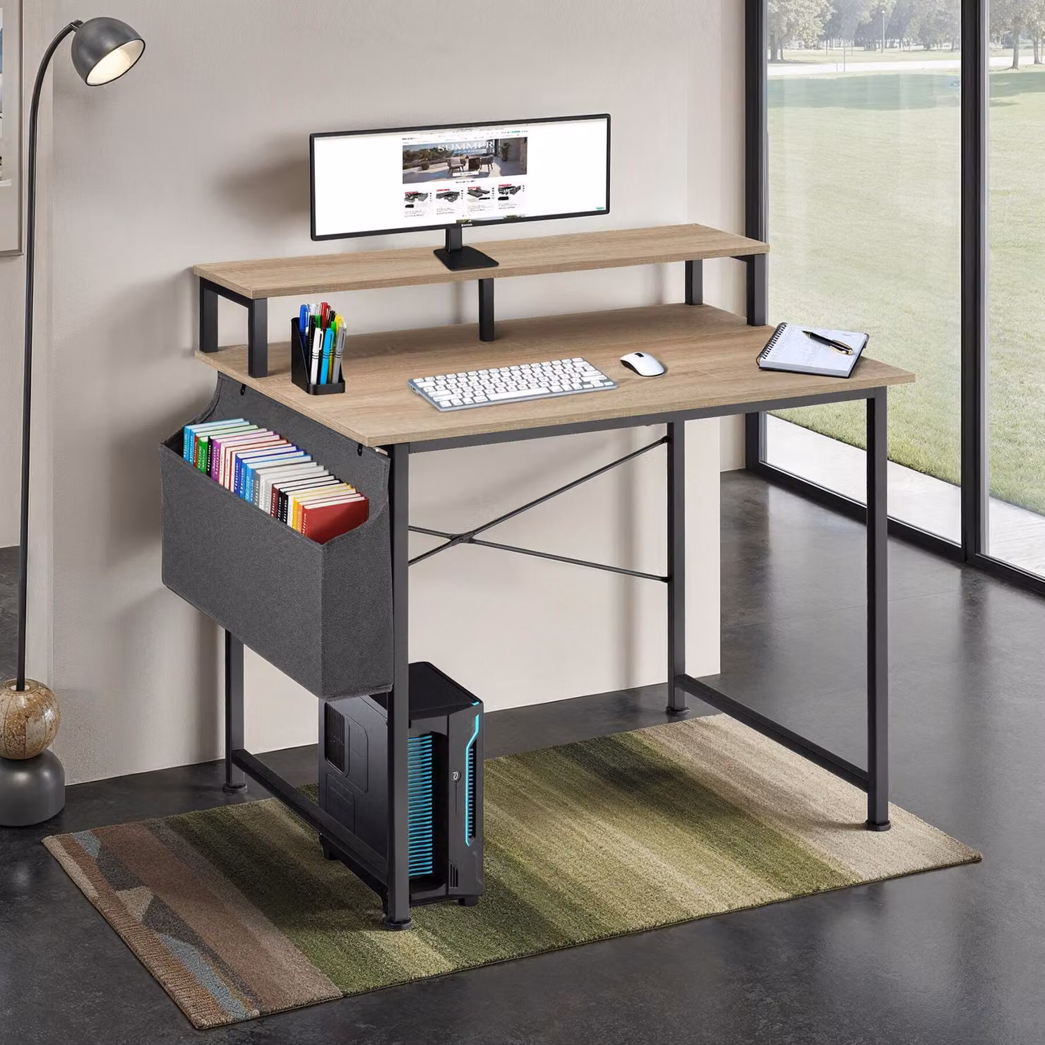 Scrivania da ufficio tectake in stile industriale con struttura a X, colore rovere e beige, L: 120 cm, P: 60 cm, H: 75 cm – 3