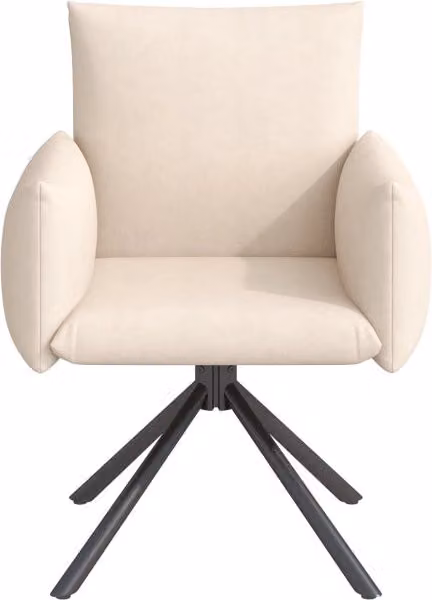 Set da 6 Sedie da Pranzo in Velluto Beige con Base in Metallo e Sedia Girevole 360°