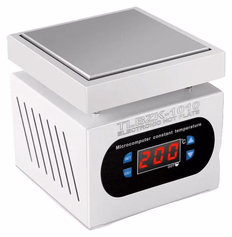 Stazione riscaldante, dimensioni 150 mm x 150 mm, potenza 500 W, intervallo di temperatura 0-400 °C, tensione 220 V, design senza ventola