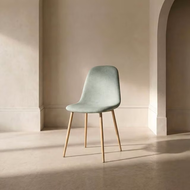 Sedia imbottita moderna Banak blu per sala da pranzo con struttura in metallo e legno, Altezza: 88 cm, Larghezza: 44 cm