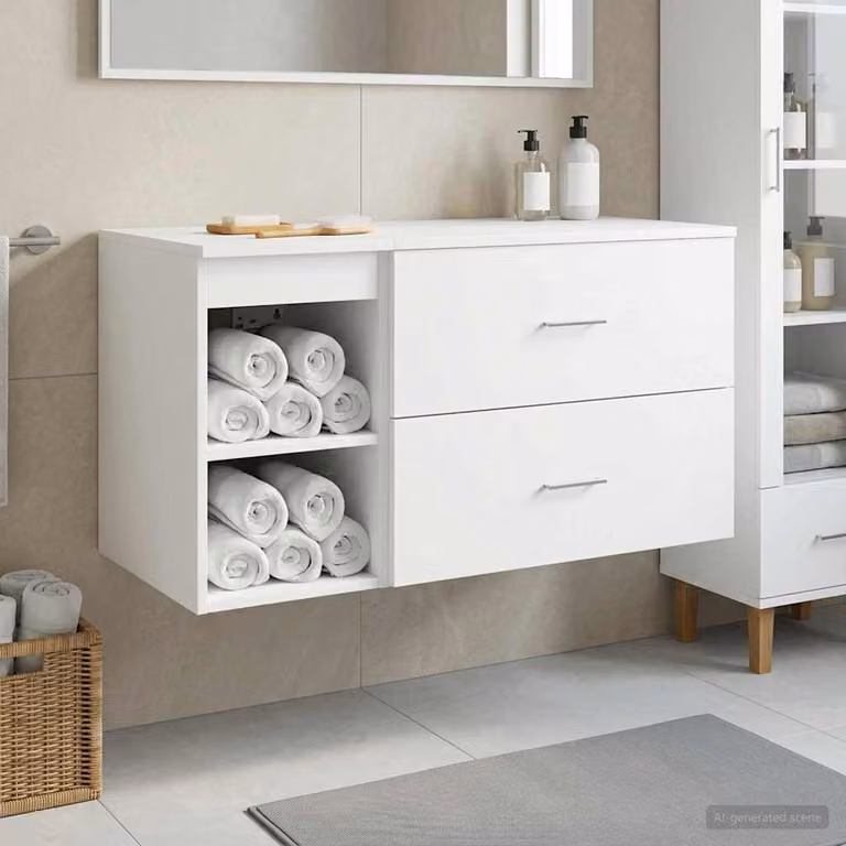 Set di mobili da bagno moderni vidaXL composto da mobile lavabo e pensile a muro in MDF bianco opaco