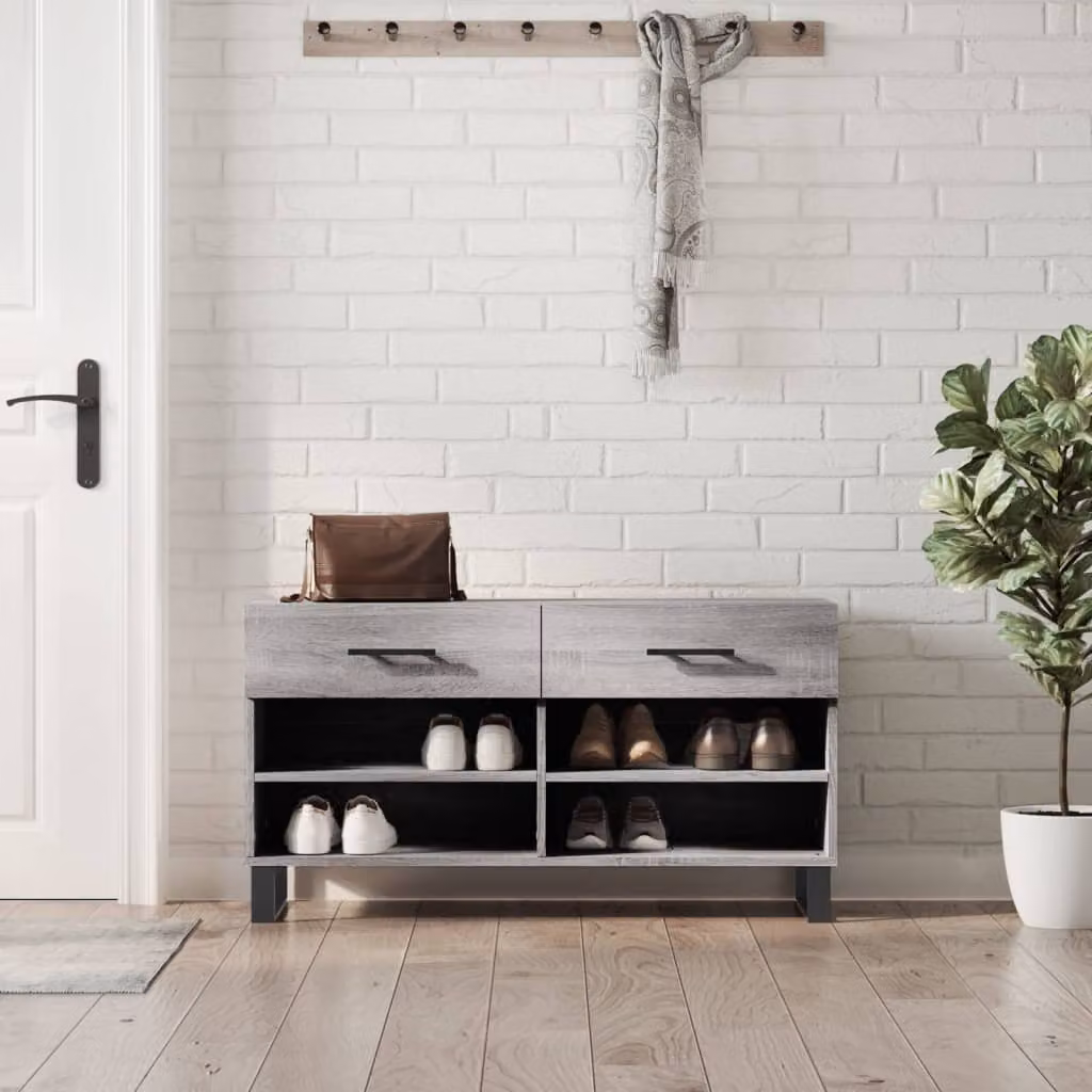 Panca porta scarpe vidaXL in stile industriale, Grigio, L 102 cm x P 35 cm x H 55 cm