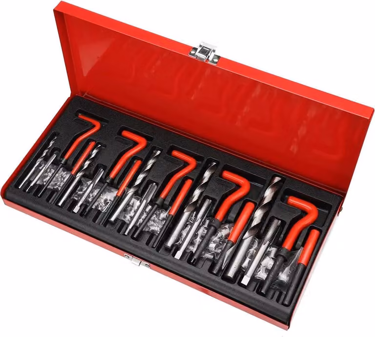 Set di riparazione filettature - 131 pezzi - Per blocco motore - M5 M6 M8 M10 M12 - Per metallo - Bianco