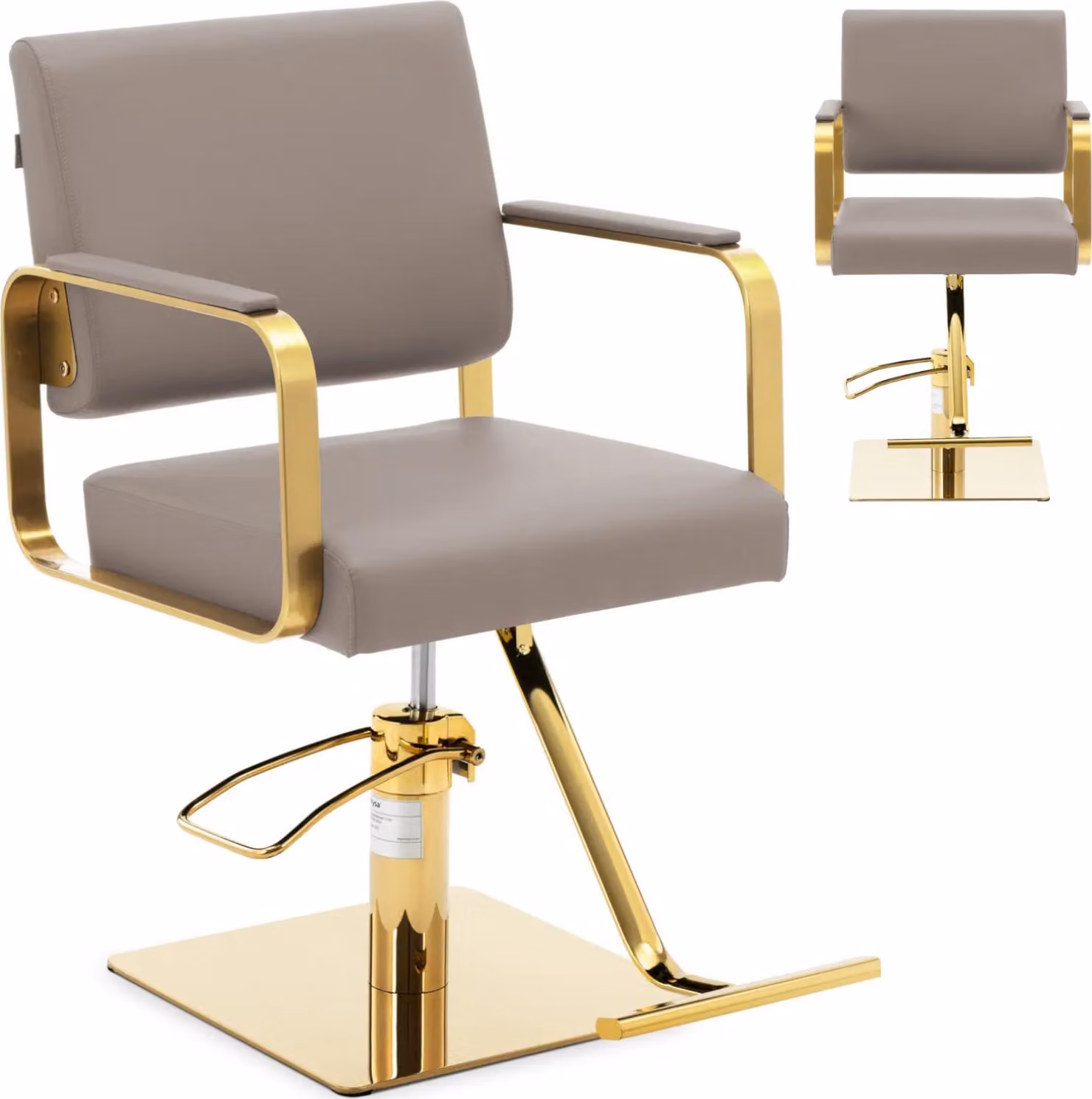Expondo physa Poltrona da parrucchiere con poggiapiedi - 490 - 650 mm - 200 kg - Beige / Dorato