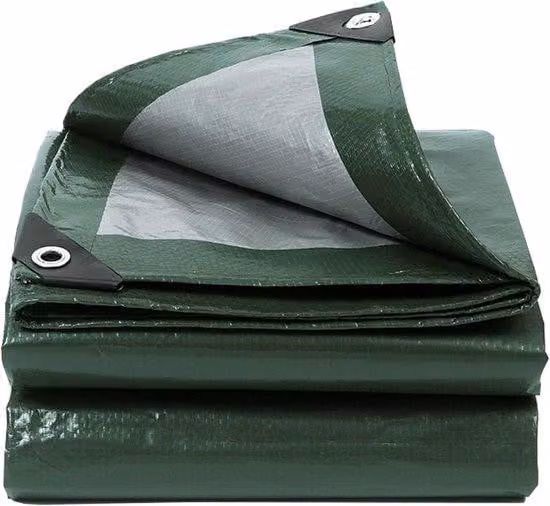 Telo protettivo impermeabile Ibenzoa®, 2 x 2,4 m, verde militare/argento, tessuto in polietilene da 130 g, occhielli in alluminio inossidabile ogni 50 cm, stabilizzato contro i raggi UV