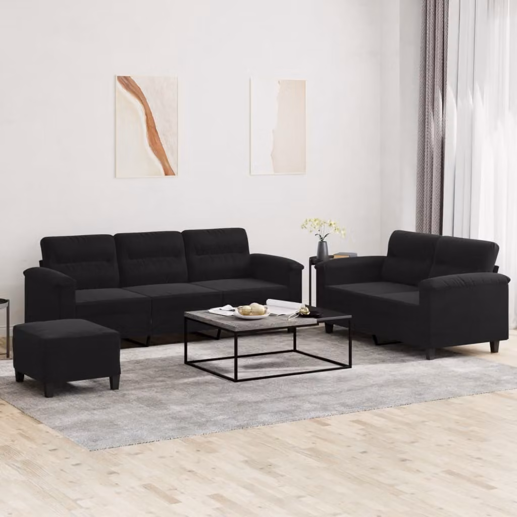 Maison Exclusive - Set divano a 3 pezzi con cuscini, tessuto in microfibra nero