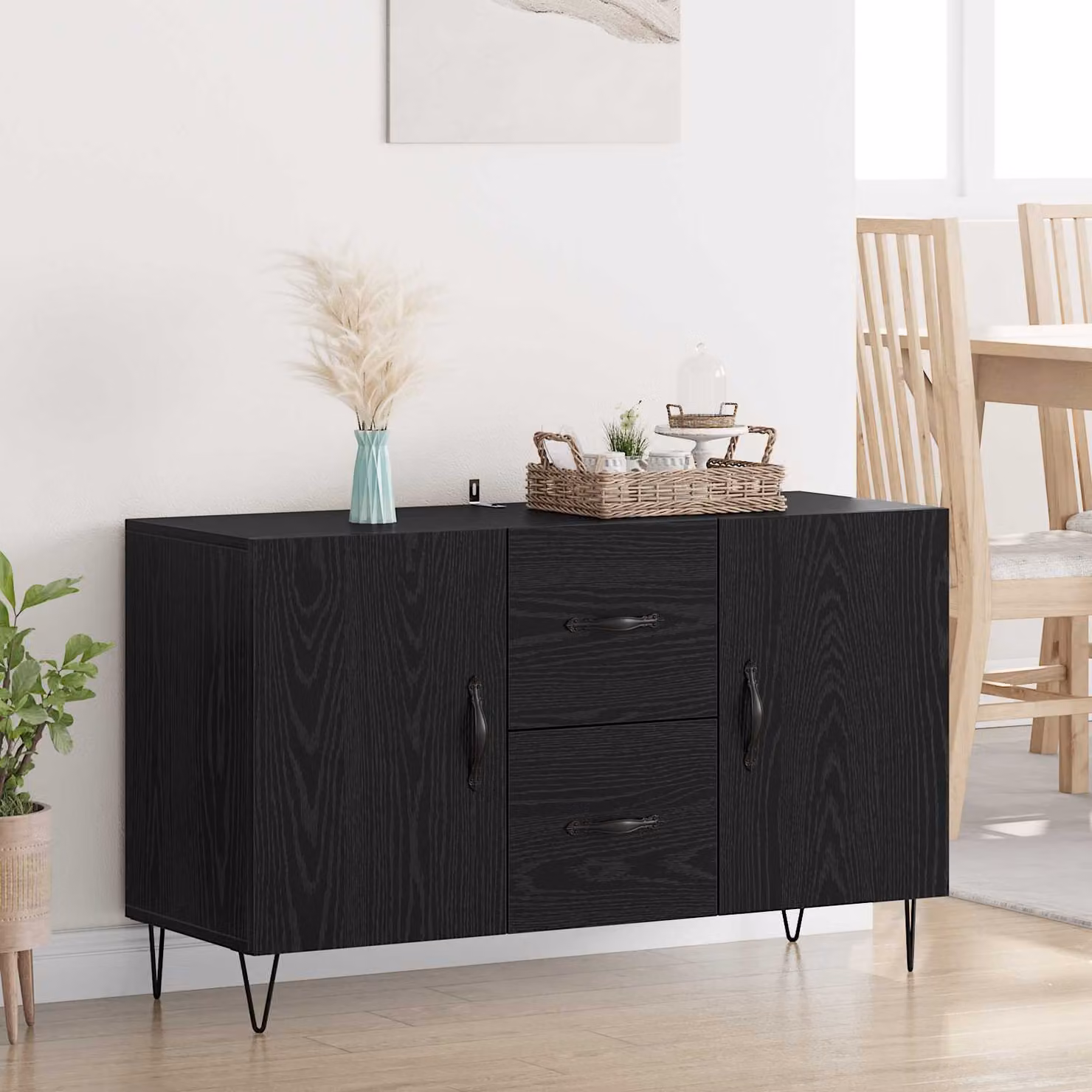 Credenza moderna vidaXL in legno ingegnerizzato e metallo, colore nero, L 100 x P 36 x H 60 cm