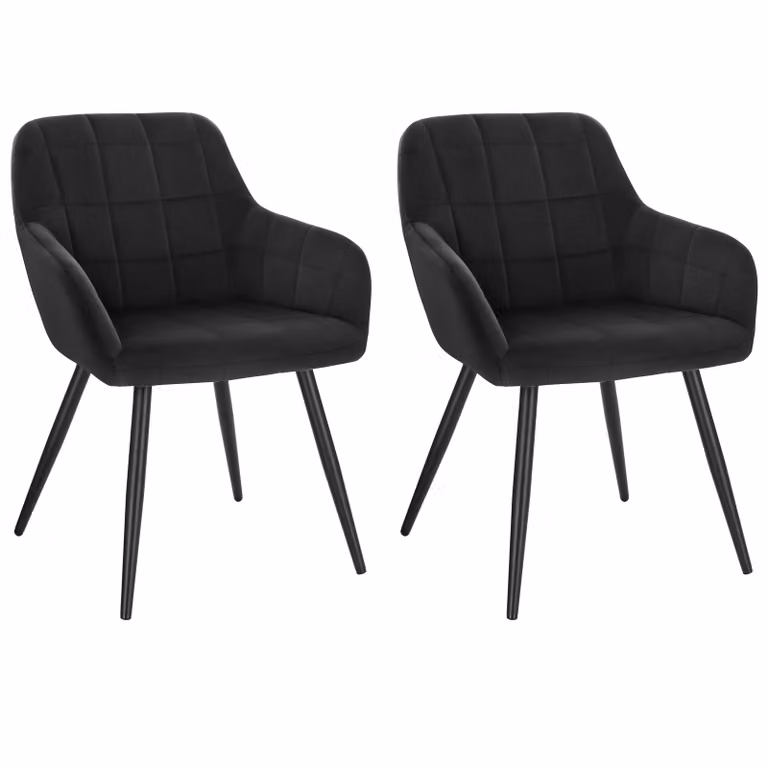 WOLTU sedia da sala da pranzo set di 2 sedia da cucina sedia imbottita sedia da soggiorno poltrona con bracciolo, seduta in velluto, gambe in metallo nero
