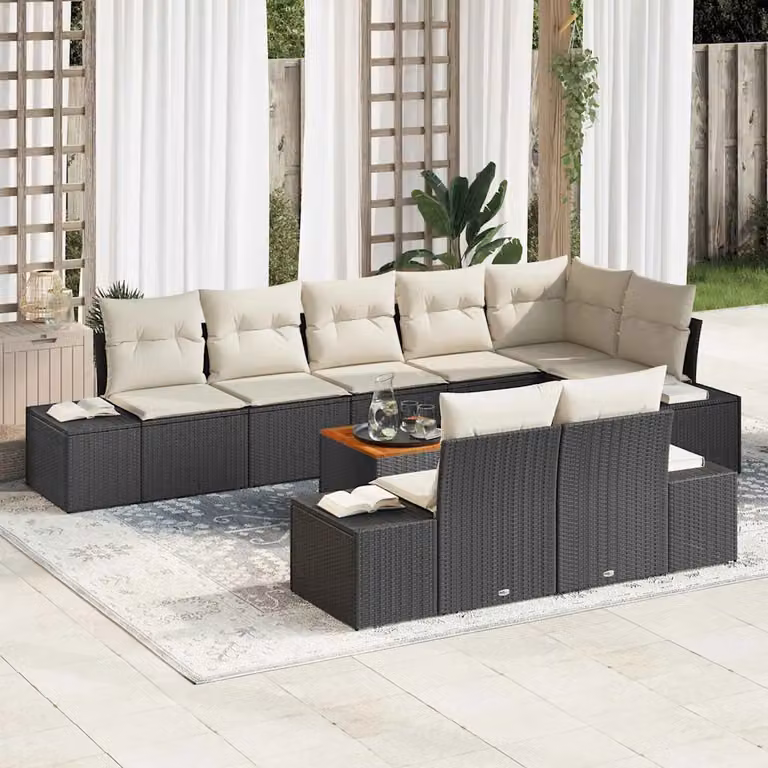 Set Divano da Giardino Moderno vidaXL a Forma di L con Cuscini e Tavolino Nero