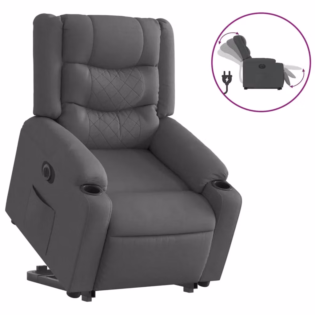 Poltrona Alzapersona Reclinabile Elettrica vidaXL in Tessuto Grigio per Senior – 2