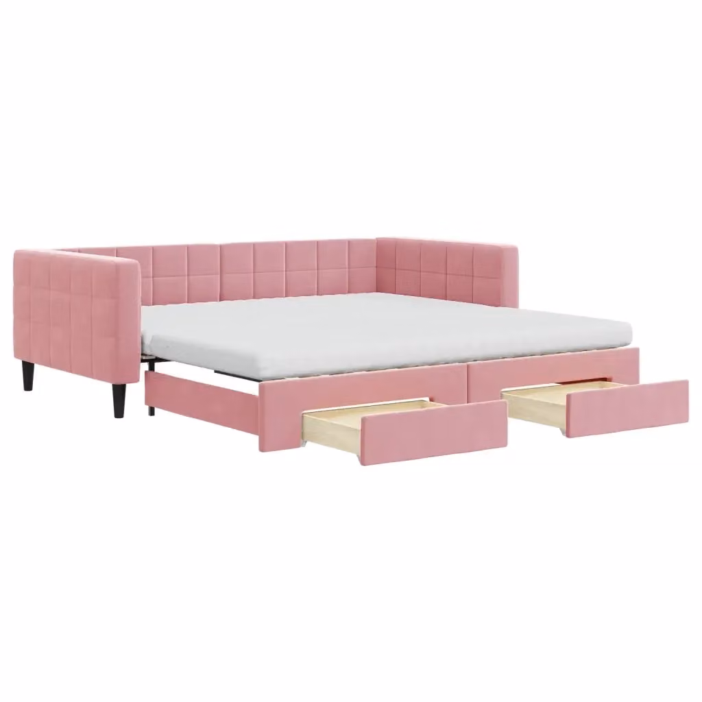 Divano Letto Estraibile con Cassetti vidaXL in Velluto Rosa L: 223 cm, P: 110 cm, H: 68 cm – 2