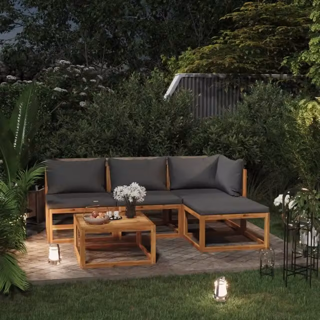 Set Divani da Giardino 5 pz con Cuscini in Massello di Acacia 3057602