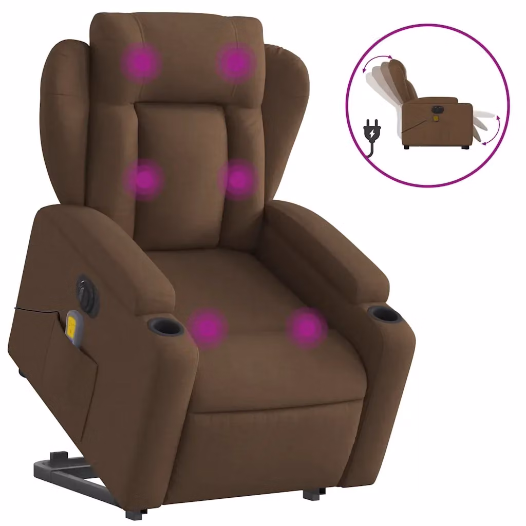 Poltrona Alzapersona Elettrica con Massaggio vidaXL in Tessuto Marrone – 2