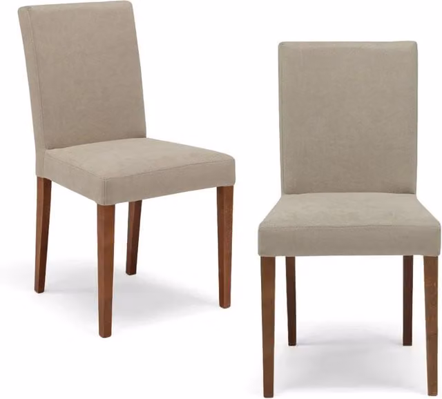 Set 2 sedie imbottite per sala da pranzo DERBY, MADE IN ITALY, design moderno, rivestimento in tessuto morbido idrorepellente colore Tortora, gambe in legno naturale Noce Medio