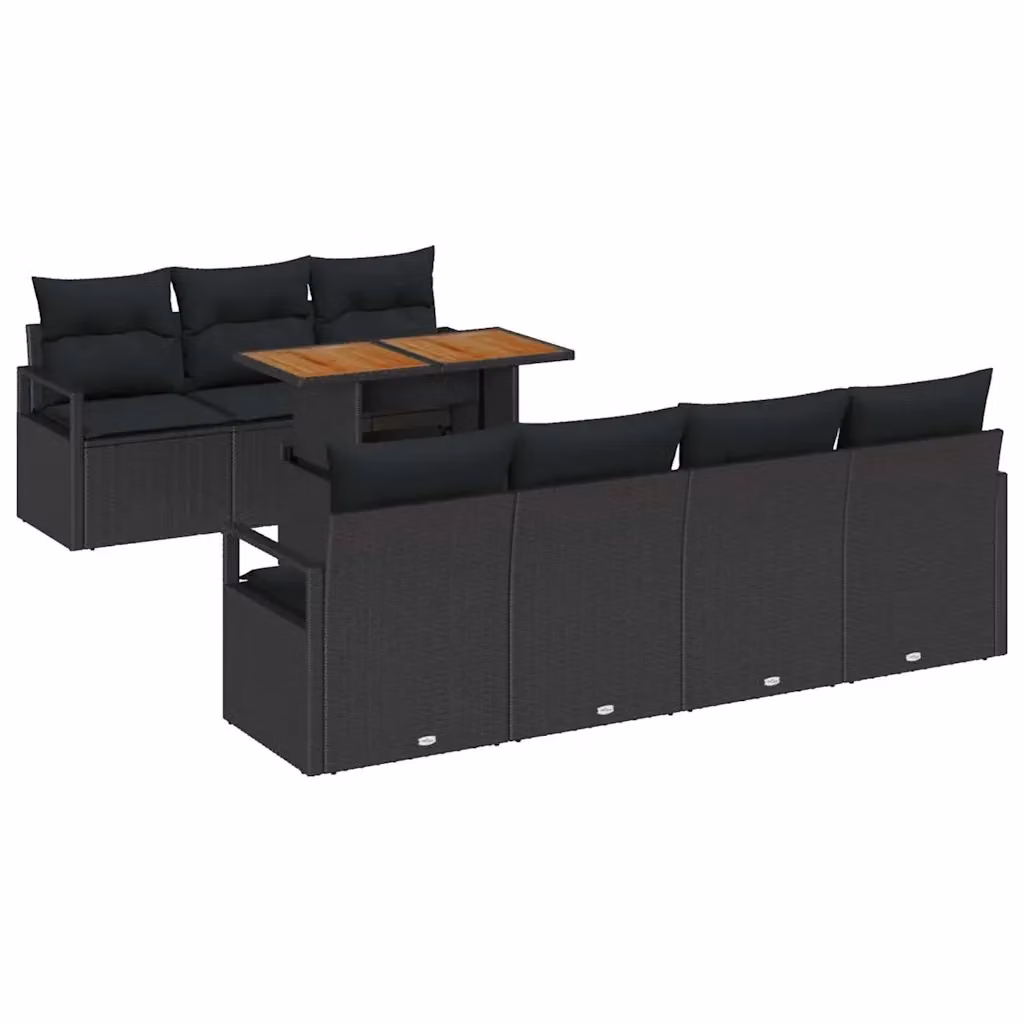 Set Divano da Giardino vidaXL 8 Pezzi a Forma di U con Cuscini Nero e Marrone – 2