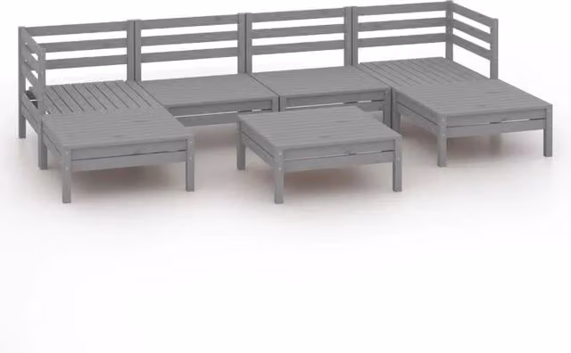 Set Salotto da Giardino 7 pz | Set di Mobili da Esterno in Legno Massello di Pino Grigio