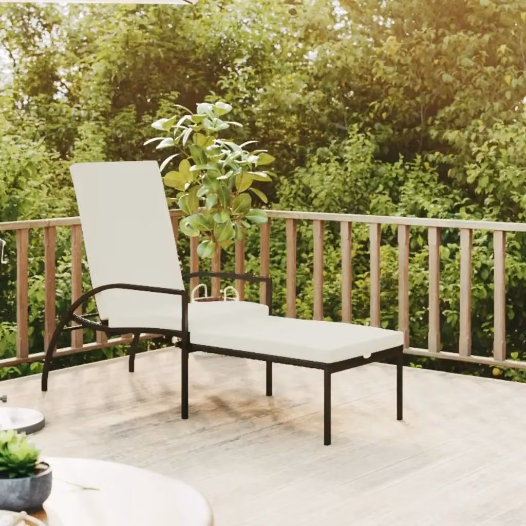 Lettino prendisole moderno in rattan e metallo con poggiapiedi, schienale regolabile e braccioli, disponibile in nero, bianco o beige – 2
