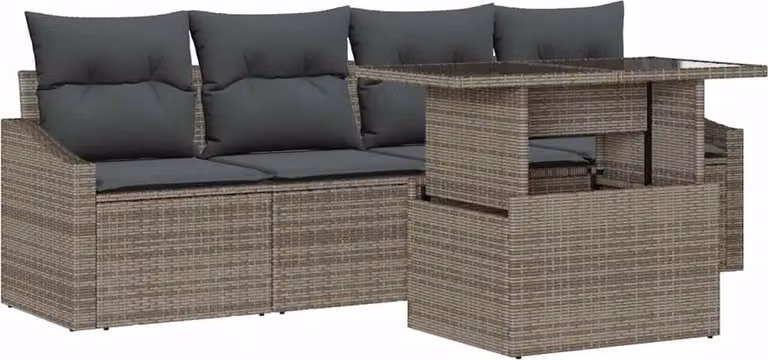 Set Divano da Giardino 5 pcs Grigio Poly Rattan