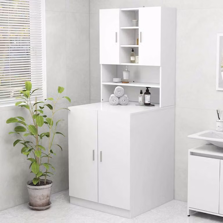 Mobile per lavatrice vidaXL bianco con ante a cerniera e ripiani interni per bagno e lavanderia L/P/H: 71,5 x 71,0 x 181,5 cm