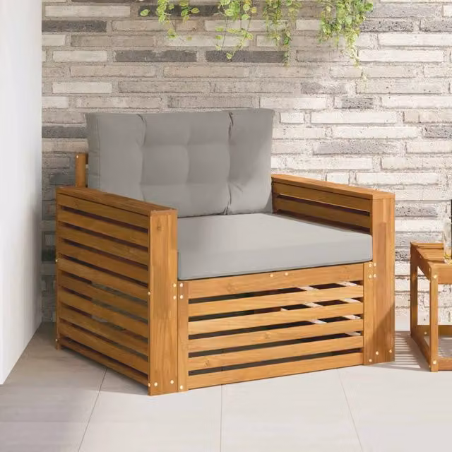 Divano da esterno moderno vidaXL in legno di acacia massello con cuscini beige e grigi