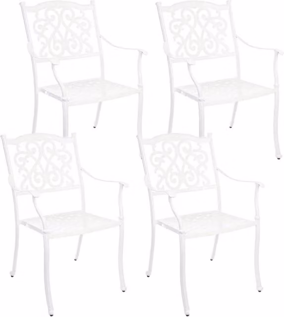 Set di 4 sedie da giardino impilabili con braccioli Ivrea di GIORDANOSHOP, colore bianco, L: 65 cm, P: 60 cm, H: 92 cm
