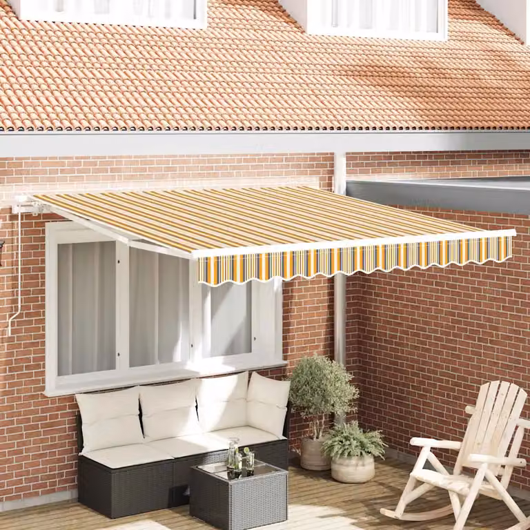 vidaXL Tenda retrattile multicolore in poliestere e alluminio con bracci pieghevoli e manovella, L 300 x P 250 x H 165 cm