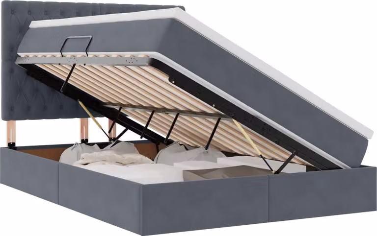 Letto con contenitore LED e materasso Grigio Scuro 140 x 200 cm