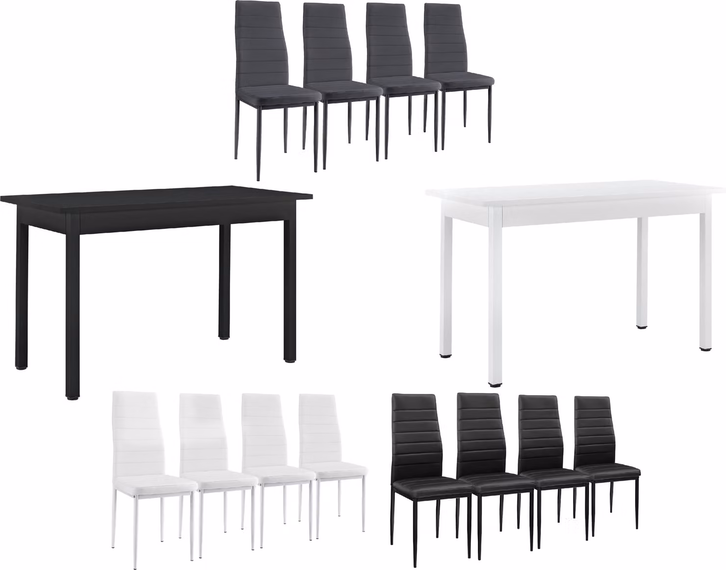[en.casa]® Tavolo da pranzo (nero) con 4 sedie (grigio scuro) 120x60cm Tavolo da cucina Tavolo da sala da pranzo