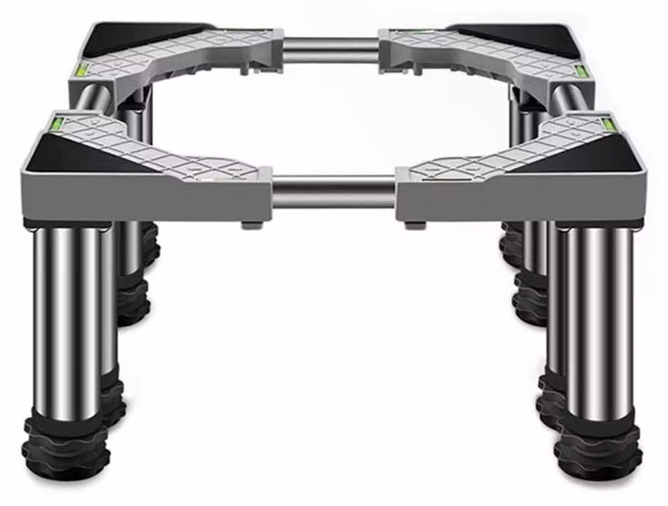 Base regolabile per lavatrici, frigoriferi, lavastoviglie, asciugatrici, condizionatori, dimensioni da 45 a 65 cm, realizzata in acciaio inossidabile/polipropilene, disponibile con 4, 8 o 12 piedini, altezza: 20 cm