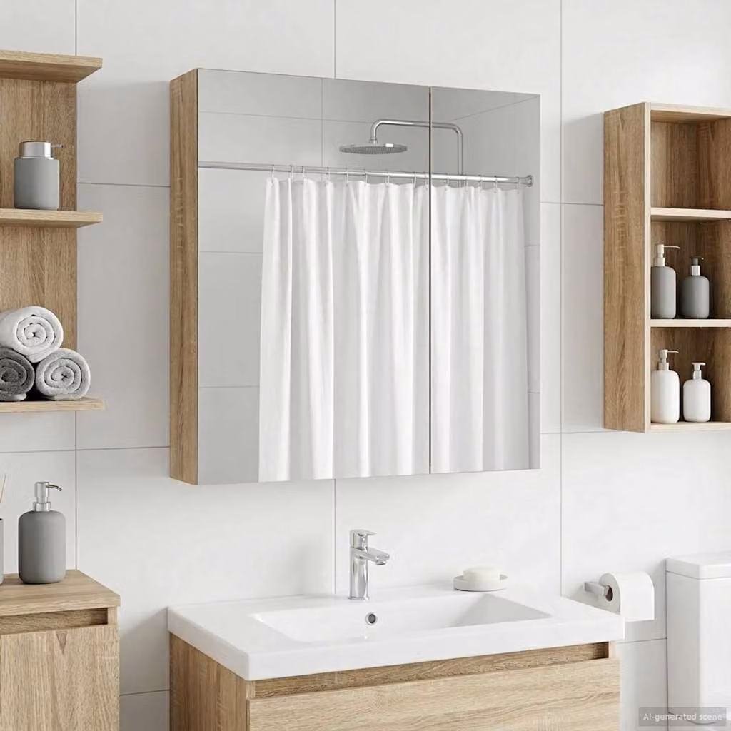Mobiletto da bagno sospeso vidaXL in Rovere Sonoma con ante a vetro, L: 60 cm, P: 14,5 cm, H: 70 cm