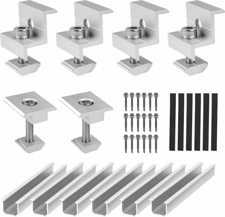 Supporto per moduli fotovoltaici - Set di montaggio per lamiera grecata - Alluminio - Per 2 moduli - Regolabile per telai da 30-35 mm - Bianco