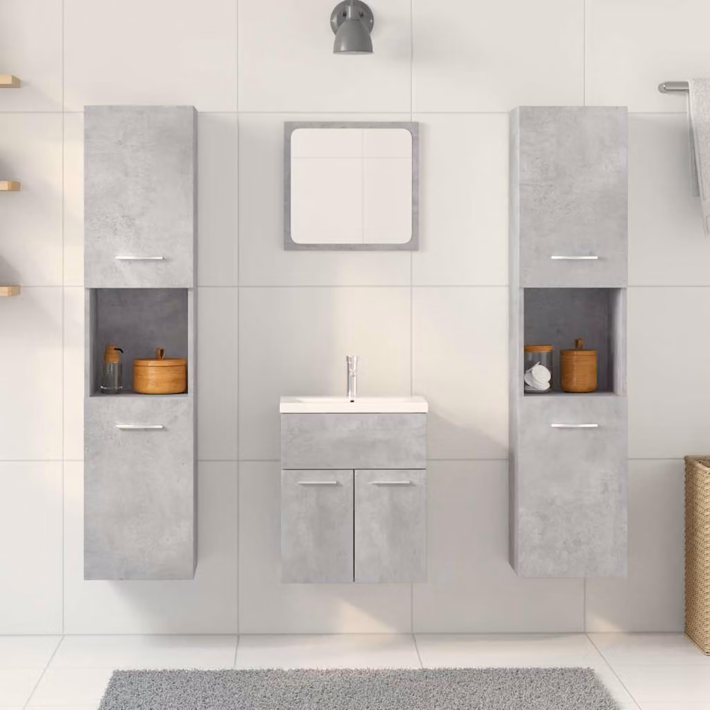 Set di mobili da bagno vidaXL in legno e vetro, 5 pezzi, grigio e bianco, design moderno a parete