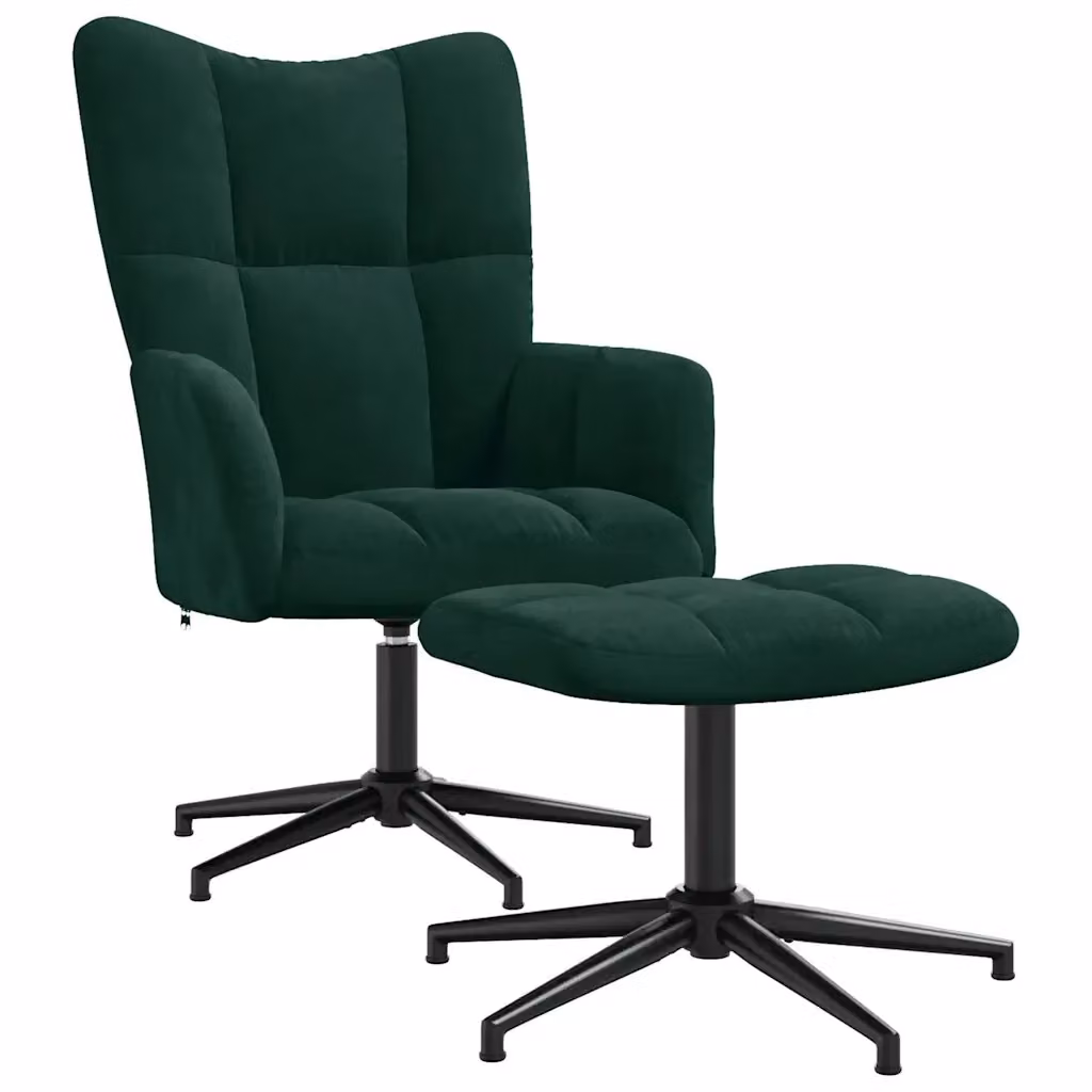 vidaXL Poltrona Relax con Poggiapiedi Verde in Velluto con Struttura in Metallo e Rotazione a 360 Gradi – 2