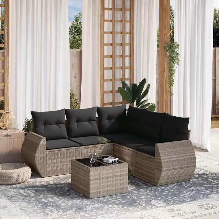 vidaXL Set Divano da Giardino a L 6pz con Cuscini Antracite e Tavolino in Vetro