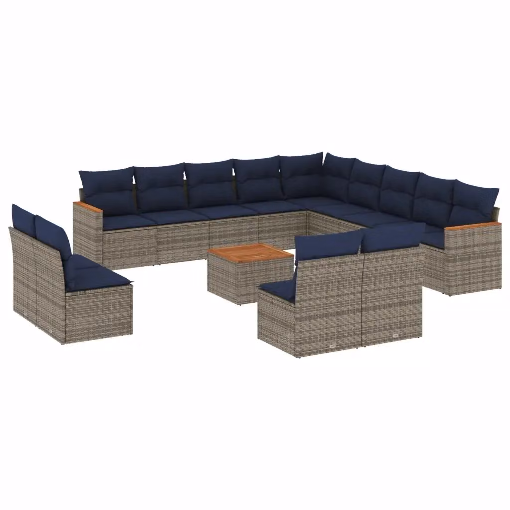 Set di Divani da Giardino a Forma di U vidaXL in Polyrattan con Cuscini e Tavolino, Grigio e Blu – 2