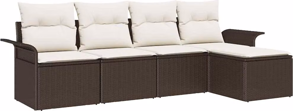 Set Divano da Giardino con cuscino 5 pcs Marrone polyrattan