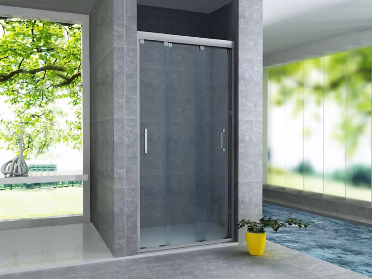 BELVIT, sistema di separazione per doccia con 3 ante scorrevoli, vetro temperato di sicurezza (ESG) da 8 mm, trattamento nanotecnologico, dimensioni 100x200 cm